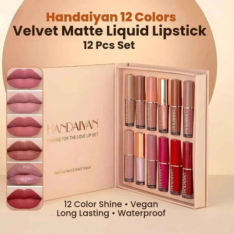 Handaiyan Matte Liquid Lipstick 12-Pieces Set (Waterproof)